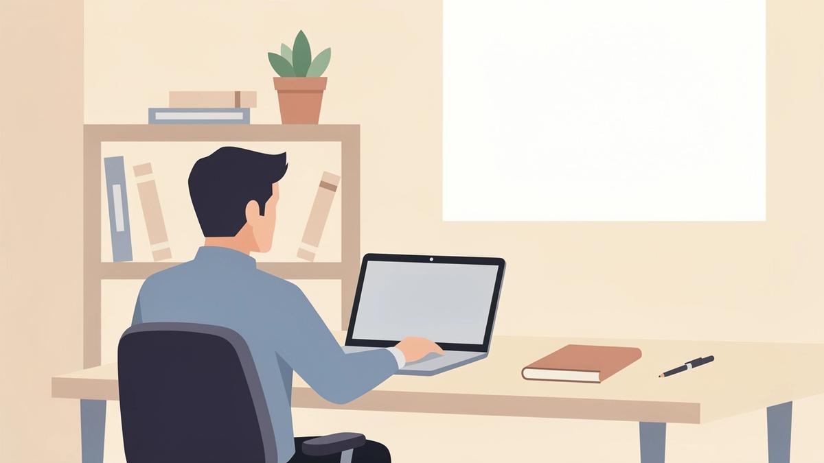 Person am Schreibtisch mit Notizen und Laptop in ruhiger Arbeitsatmosphäre